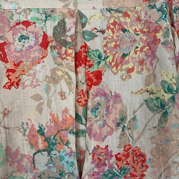 Tribal floral cropped linen blend button down blouse size large - Picture 6 of 9